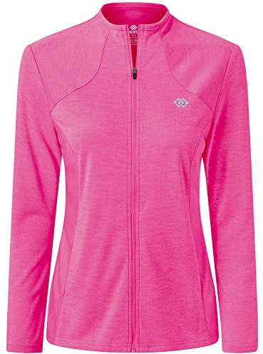 MoFiz Donna Giacca da Corsa Felpa Sportiva Leggera Manica Lunga Traspirante Top da Tuta Cerniera Integrale senza Cappuccio per Running Fitness Yoga Palestra con Tasche Rosa L