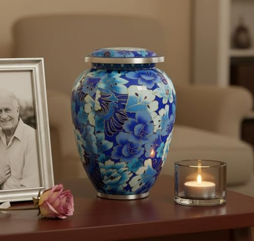 eSplanade Urne funéraire commémorative pour cendres humaines | Urnes funéraires | Bleu floral – 25,4 cm (taille complète)