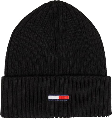 Tommy Jeans Herren Strickmütze Tjm Elongated Flag Beanie Wintermütze, Schwarz (Black), Onesize