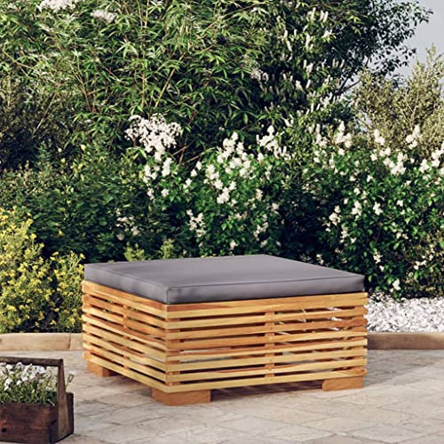 INLIFE Gartenhocker mit Dunkelgrauen Kissen Massivholz Teak,11.74kg,319161