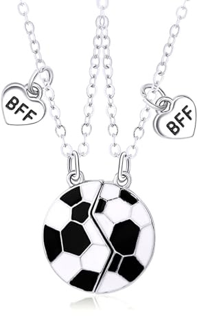 Hifot 2 Piezas Collares de la Amistad, Collar Ronda Cadena Plata Mujer, Fútbol Collares de Mejores Amigas para 2 Niña Bff Regalos Personalizados Accesorios de Amistad