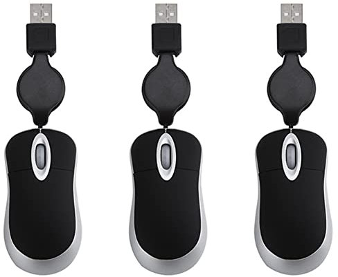 BRIUERG 3X -Souris Filaire USB Câble Rétractable Petite Souris Minuscule 1600 Souris de Voyage Compactes Optiques pour 98 2000 XP Vista Ve (Noir)