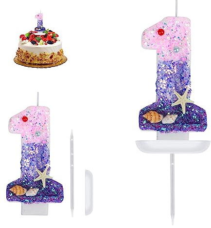 Geburtstagskerzen Zahlen 1,Meerjungfrau Kerzen Geburtstag Deko, Geburtstagskerzen Kinder für Torte, Tortendeko Geburtstag, Kuchendeko Geburtstag, Geburtstagsdeko für Geburtstagsfeier