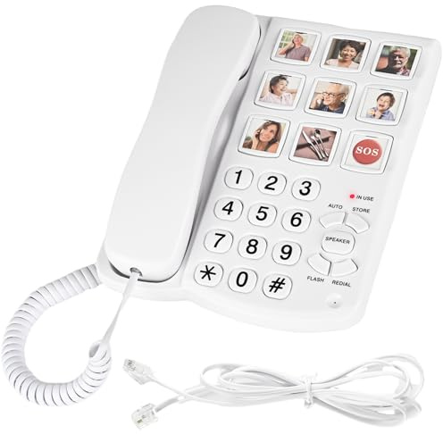 Corded Landline Phone for Seniors, Dementia/Alzheimers Phone for Seniors -Amplified Senior Phone -9 Picture Memory One-Touch Dial Telephone, Hands-Free Calling, Home House Phones for Senior/Kids