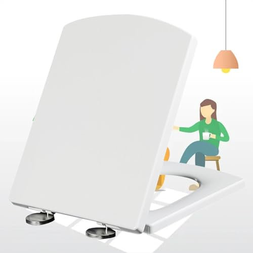 Toilettendeckel mit Absenkautomatik Weiß Abnehmbar Familien Klobrille Quick Release Easy-Clean-Funktion Klodeckel Top-Installation Abnehmbar,white-37 * 47cm