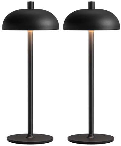 NEWSEE Cordless LED 12 Small Table Lamps Set of 2, Modern Portable Desk Lamp, 3 Color Dimming Rechargeable Battery Lights for Bedroom, Outdoor, Restaurant, Bedside, Baby Night Light, Gifts (Black)