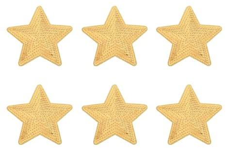 QUARKZMAN 6 Stück Sterne Patches zum Aufbügeln, 90cm Flicken zum Aufbügeln,Bestickte zum Aufbügeln Bügelflicken für Hut Jacke Jeans Rucksäcke DIY Dekoration, Golden
