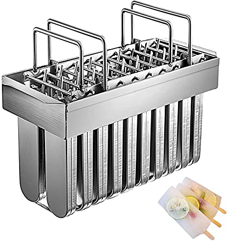 ISCBAFYX 20 Stainless Steel Ice Cream Mold, Industrial Stainless Steel Ice Lolly Frozen Popsicle Molds,Ice Cream Pop Maker Freezer Tray with 100Pcs Popsicle Sticks W/Cleaning Brush,D