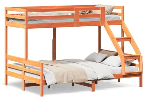 Gecheer Cama Alta Estructura de Litera de Metal Cama Infantil Litera para Niños con Marco de Madera Maciza de Pino marrón Cera 80x200/140x200 cm;Estilo 2