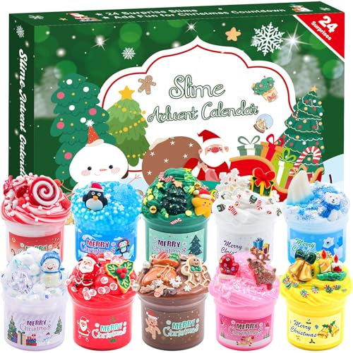KYEVIS Schleim Adventskalender 2025, 24 Tage Slime Set Weihnachtskalender Geschenk für Kinder, Teenager, Mädchen und Jungen (Bezauberndes Grün)