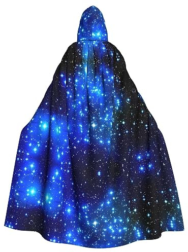 Blauer glänzender Sternen-Umhang mit Kapuze – Rollenspiel-Kostüm für Erwachsene – perfekt für Weihnachten, Zauberer, Magier Motto-Partys
