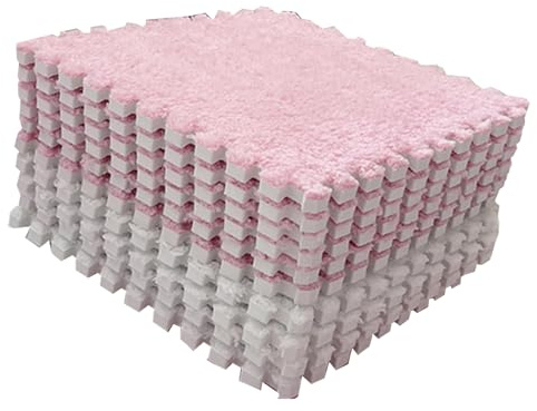 Color Blocking Plush Foam Interlocking Floor Mat, Soft and Safe Coral Fleece Carpet for Bedroom, 10 Pieces Cuttable Plush Puzzle Mat for Baby Crawling Fun (#3)