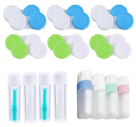 TRMFUSA Travel Contact Lens Container Set, Soft Lenses Hygiene, Contact Lenses Tweezers with Suction Cup Set, Mini Contact Lenses, On the Go, Blue, White, Green, Contact lens case