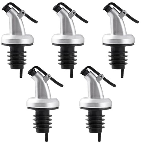 AKSIQIOL Set of 5,Premium Oil & Wine Pourer Spouts, Leakproof Bottle Stoppers, Universal Dispenser for Olive Oils, Vinegars, Spirits, Speed Pourer for Cocktail Mixology & Kitchen Essentials