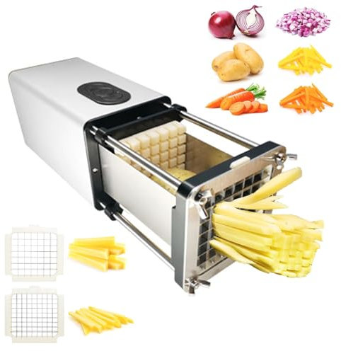 Elektrischer Pommes-Frites-Schneider, Pommes-Frites-Schneider aus Edelstahl mit 1/2 und 3/8 Zoll Klinge, für Restaurants und Heimküche, automatischer Kartoffelschneider, für Kartoffeln, Karotten