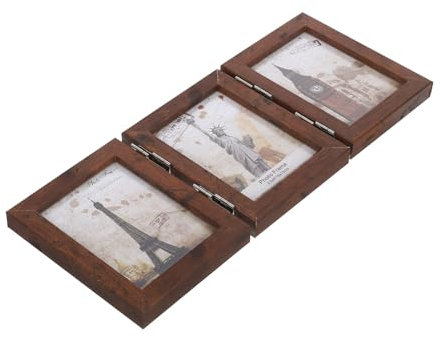 Zerodeko Dreifach-fotorahmen Aus Holz Fotorahmen Für Den Schreibtisch Mit Drei Feldern Spiegelrahmen Zusammenklappbarer Bilderrahmen Klapprahmen Mdf Brown