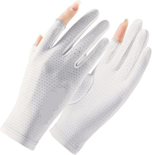 Guanti for guida estiva, equitazione, pesca, 2 dita tagliate, antiscivolo, protezione solare, sottili, traspiranti, protezione solare - Guanti da lavoro(Bianco)