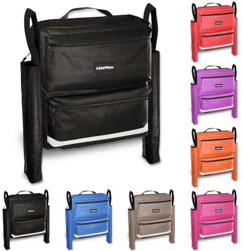 AbleWear Wheelchair Bag with Crutch Pockets – Black | Wheelchair Accessory | Expandable Storage Bag for Wheelchair | Wheelchair Shopping Bag for Back of Wheelchair | Wheelchair Bag for Back of Chair