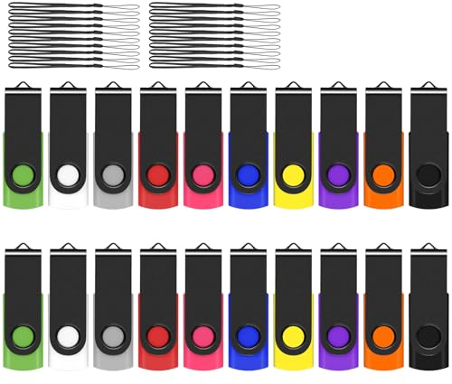 EASTBULL Chiavetta USB da 4 GB, confezione da 20 pezzi, con cordini, chiavetta USB 2.0, memoria di massa, 4 GB, confezione da 20