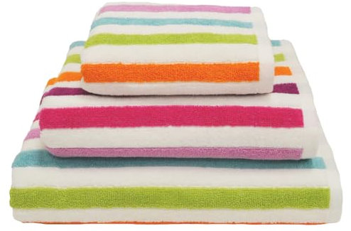 Allure Cali Multi Striped 3 Pack Towel Set, 100% Cotton - Super Soft, Absorbent, Quick Dry Bathroom Towel Bale including 1 x Hand Towel, 1 x Bath Towel, 1 x Bath Sheet