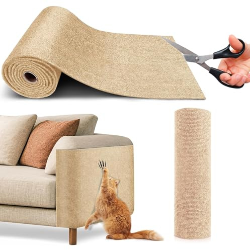 Mittokonnel kratzschutz Sofa Katze, DIY kratzmatte selbstklebend 200cm*40cm,Katzen kratzmatt schützt Möbel,eignet Sich für Kratzmatte,Couch Schutz,AntiKratz Tape für Katzenständer,Katzenturm (Khaki)