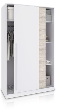 duehome | Armario 2 Puertas Correderas para Dormitorio o Habitación, Modelo Show, Acabado en Blanco Artik y Blanco Velho, Medidas: 120 cm (Largo) x 200 cm (Alto) x 50 cm (Fondo)