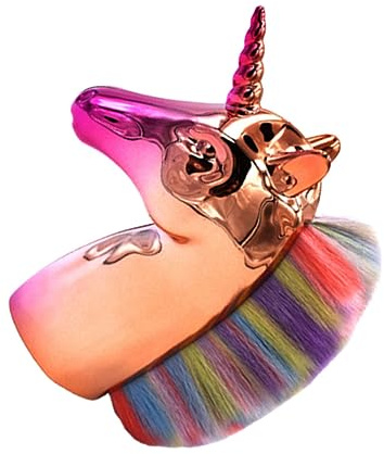 Healeved Make up Pinsel Einhornform Puder Und Foundation Pinsel Für Damen Goldener Kunststoffgriff Bunte Borsten Mit Tasche Professioneller Kosmetikpinsel Für Täglichen Gebrauch