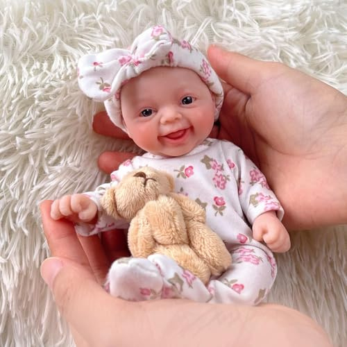 Mire & Mire Reborn Baby Dolls 7 Girl Open Eyes Smile Full Silicone Mini Baby Doll Real Full Body Silicone Reborn Baby Dolls