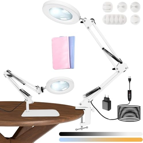 KIMIGO Lampada con Lente di Ingrandimento Professionale,10x Lente di Ingrandimento con Luce,Lampada con Lente Lngrandimento con Luce,3 Colore 10 Luminosità,per Lettura,Riparazione,Lavoro Manuale
