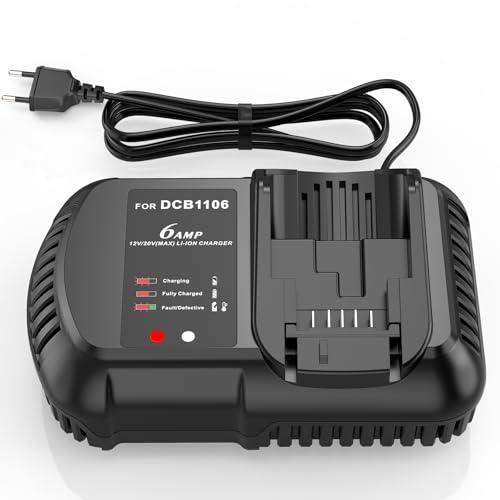 ASUNCELL 6A Chargeur pour Dewalt 12V-20V Batterie DCB1106, Chargeur Rapide de Remplacement pour Dewalt DCB112 DCB115 DCB203 DCB204 DCB205 DCB206 DCB201 DCB120 DCB127