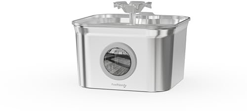 FEELNEEDY Fuente para Gatos 2.8 L, Fuente de Agua para Gatos de Acero Inoxidable con 3 Filtros, Bebedero Ga-Tos con Nivel de Agua Visible, Ultra Silencioso, Apta para Lavavajillas