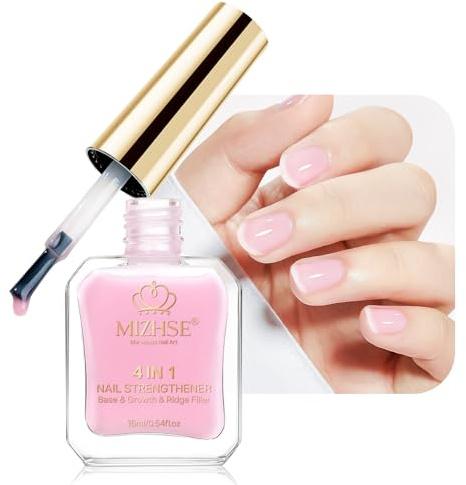 MIZHSE Durcisseur à ongles rose avec couleur 4 en 1 - Couche de base lisse pour réparation et protection des ongles - Durcisseur extra fort pour ongles cassants - Sérum de croissance des ongles