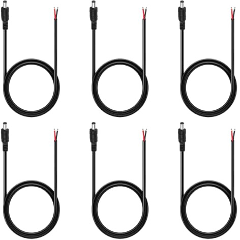 6 Pezzi 5.5 X 2.1MM DC Power Pigtail Cable, 24AWG 12V 5A 5.5x2.1MM Connettori DC a Pannello Jack con Filo Rosso/Nero 30cm, per Telecamere di Sorveglianza CCTV, DVR, Strisce LED e Sistema DVR