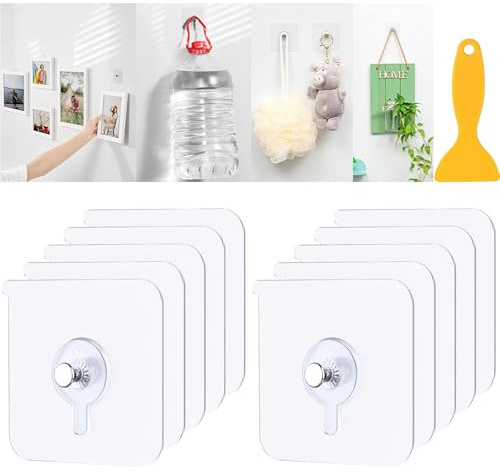 Aiuuee Lot de 10 crochets autocollants sans perçage, vis adhésives, transparents, pour cadres photo, posters, photos, peintures décoratives, clous adhésifs muraux
