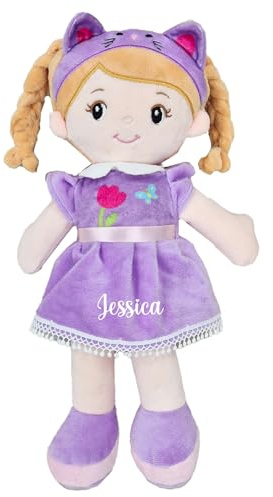 Personalised Baby Girl Rag Doll Soft and Cuddly Princess Ragdoll (Purple Ragdoll)
