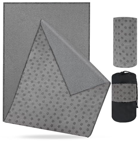 flintronic Toalla de Yoga Antideslizante, Toalla Microfibra Antideslizante, Portátil Transpirable, con on Bolsa de Transporte De Malla, para Hot Yoga Pilates Gimnasio Deportes - 63x183cm