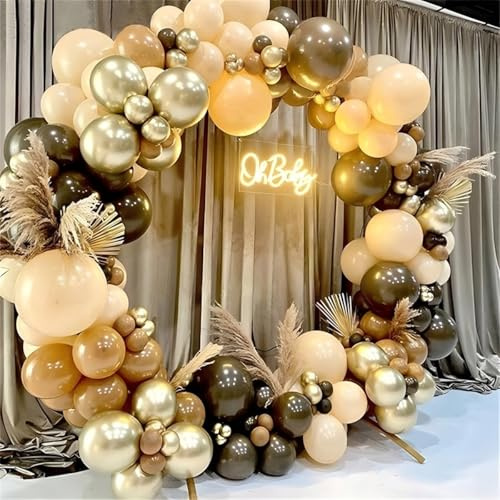 Brokatove Ballongirlande BOHO Gold Beige nude Kaffee - Set 132 Luftballons, Deko Hochzeit Hochzeit Kommunion