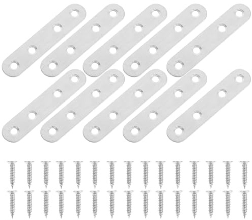 Hoement Stainless Steel Furniture Corner Brackets L-Shaped Flat Fixing Sheets 75x17x1.8mm 10pcs for Cabinet Shelf Table Joint Support