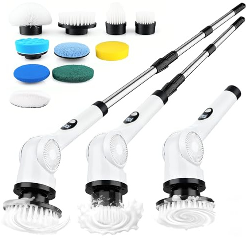 Rechargeable Electric Scrubber with 8 Attachments, Extendable Handle, and Waterproof Design – Ideal for Home, Bathroom, Kitchen, and Car Cleaning