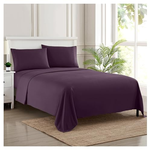 Sweet Home Collection Luxury Bedding Set with Flat, Fitted Sheet, 2 Pillow Cases, Microfiber, Purple, Full