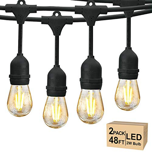 Svater 96 FT Outdoor String Lights 2W, Patio Light for Outside with 32 Antique S14 Plastic LED Bulbs, IP65 Waterproof Hanging Cafe Market Lighting, ETL-Listed Dimmable Warm White 2700K (48 FT x 2)