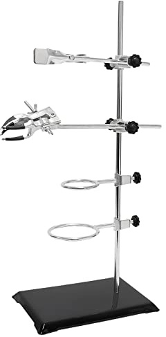 WISAMIC Laborstativ Set Labor Ständer Metall 50 cm Halter Klemmen | Laborständer aus Metall, Stativfuß 200x125 mm, Stange 50 cm, Muffen 55/65 mm, Klemmen & Halter, für Chemie & Physik