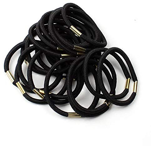 50Pcs forts liens cheveux épais Elastiques cheveux pour les femmes non titulaires Métal Ponytail Aucun dommage Bandes de cheveux (4 mm Noir)