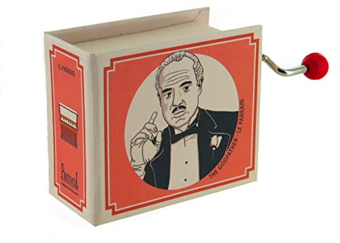 Spieluhr/Spieldose/Musikdose/Musikbox mit Handkurbel in Form eines illustrierten Pappbuchs mit 18-Ton-Spielwerk - Speak softly love - Der Pate (Nino Rota)