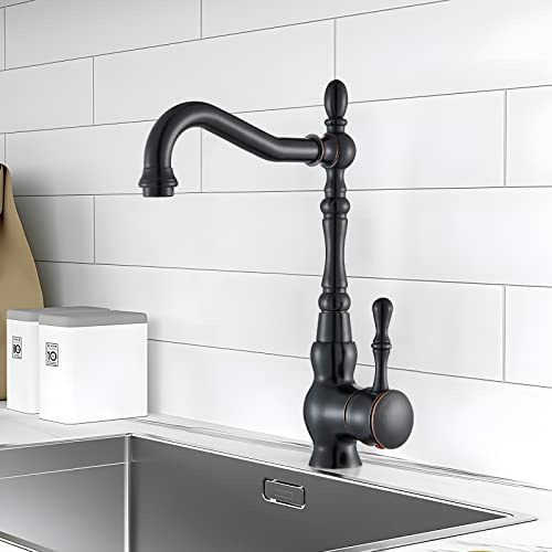 Robinet de Cuisine Noir Bec Pivotant à 360°Mitigeur Evier Robinet de Cuisine Noir Vintage