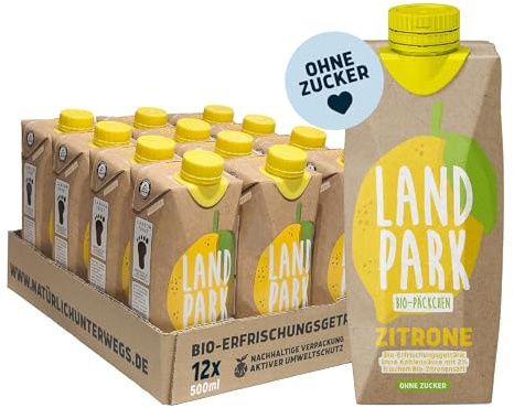 Landpark Bio Erfrischungsgetränk Lemon 12x 500ml - Kein Zucker oder Süßstoff - Stilles Wasser mit Geschmack und natürlichem Zitronen Fruchtaroma - Ohne Kalorien