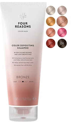 FOUR REASONS Hair Color Shampoo, Bronze (8 Colors) - Light Brown Hair Toner & Color Depositing Shampoo, Hair Color Shampoo for Women - Blonde, Semi Permanent Hair Toner, Sulfate Free, Vegan – 250 ml