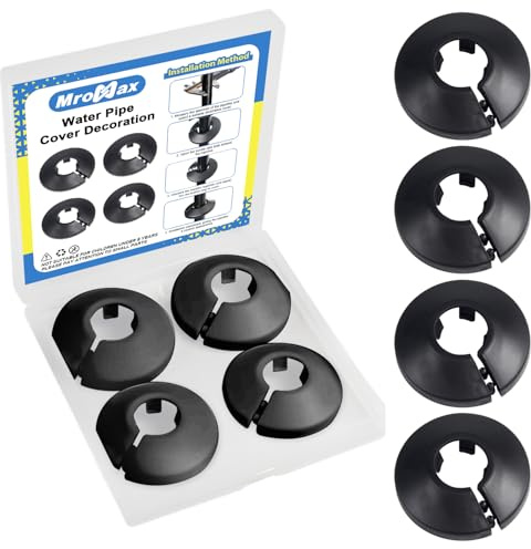 MroMax Lot de 4 cache-tuyaux en plastique noir de 16 mm pour radiateur, tuyau mural