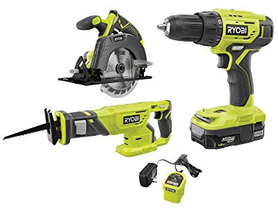 Ryobi ONE+ Kit combiné sans fil 3 outils lithium-ion 18 V avec (1) batterie 1,5 Ah et chargeur
