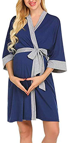 Webuyii Blouse d'allaitement 3 en 1 pour l'accouchement, chemise d'allaitement pour hôpital, peignoirs d'allaitement, bleu, M
